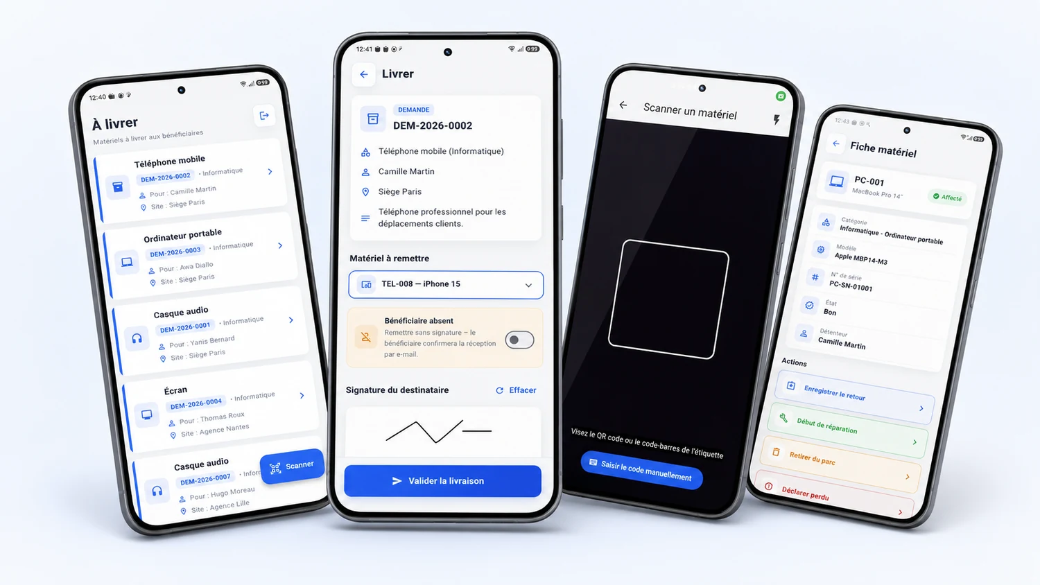 Application mobile Remiz : livraisons, signature, scan QR, fiche et actions